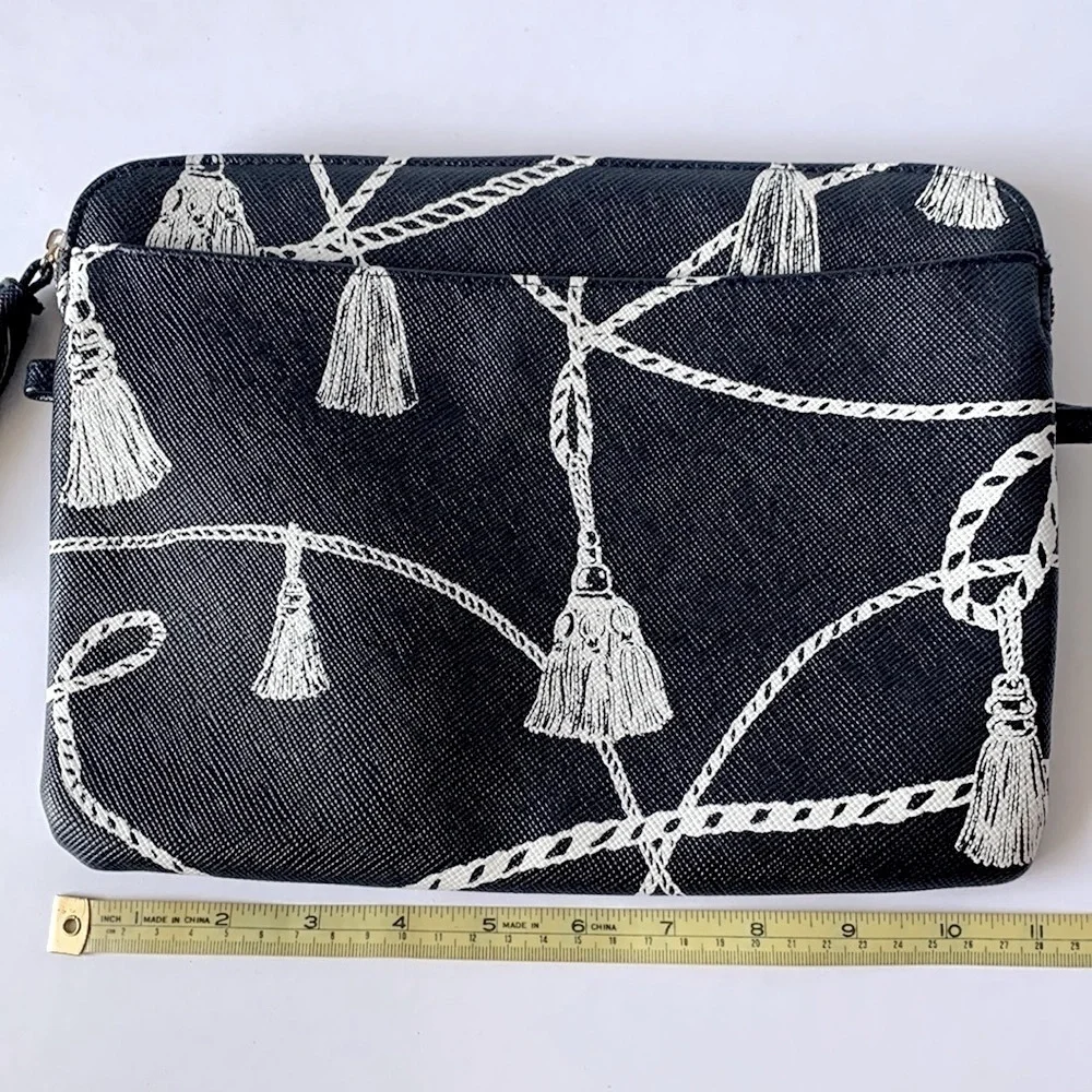 CHICO’S Navy Blue Textured Tassel Travel Makeup Bag